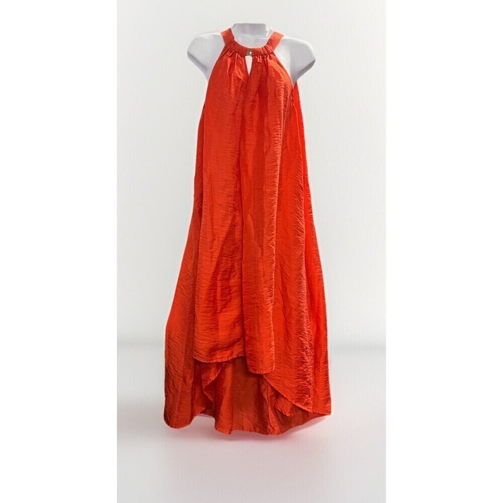 H&M Conscious Collection Dress Halter Hi-Low Hem A-Line Orange Glitter Size 8